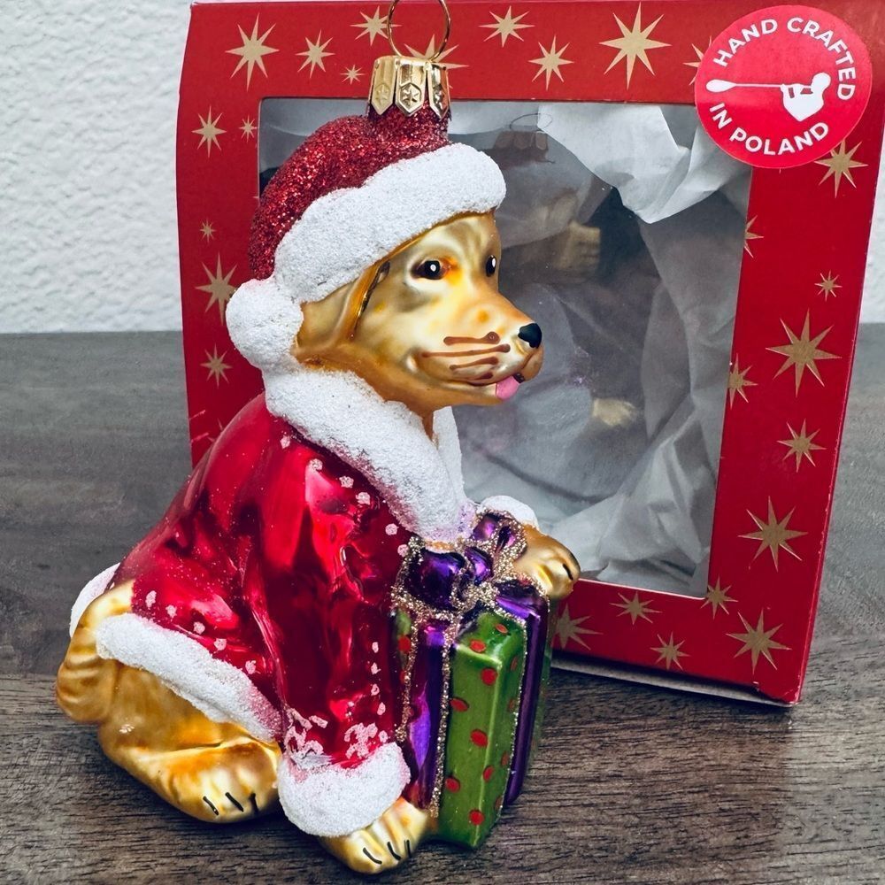 Labrador Retriever Yellow Lab Dog Polish Glass Christmas Holiday Ornament